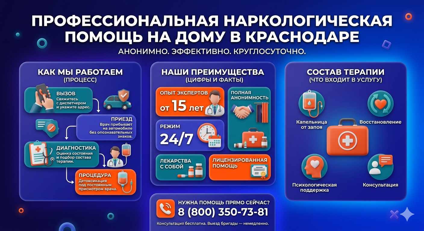 Инфографика о принципах лечения алкоголизма на дому в Эльбане: этапы вызова нарколога, преимущества анонимной детоксикации и состав медицинской помощи.